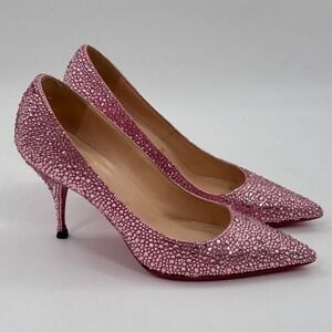 Christian Louboutin Swarovski Crystal Strass Pumps Blush Pink Heels 38.5